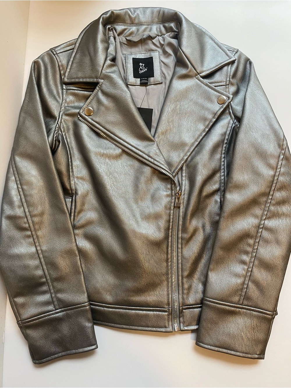 ART CLASS Metallic Silver Moto-Style Jacket SIZE 10-12